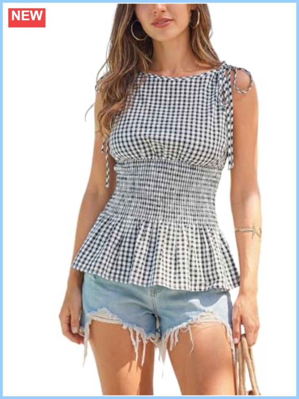 Textured Mock Neck Smocked Sleeveless Tank Top Casual